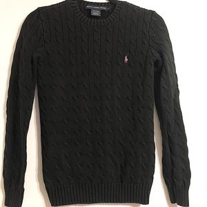 RALPH LAUREN SPORT Black Cable Knit Pullover Sweater